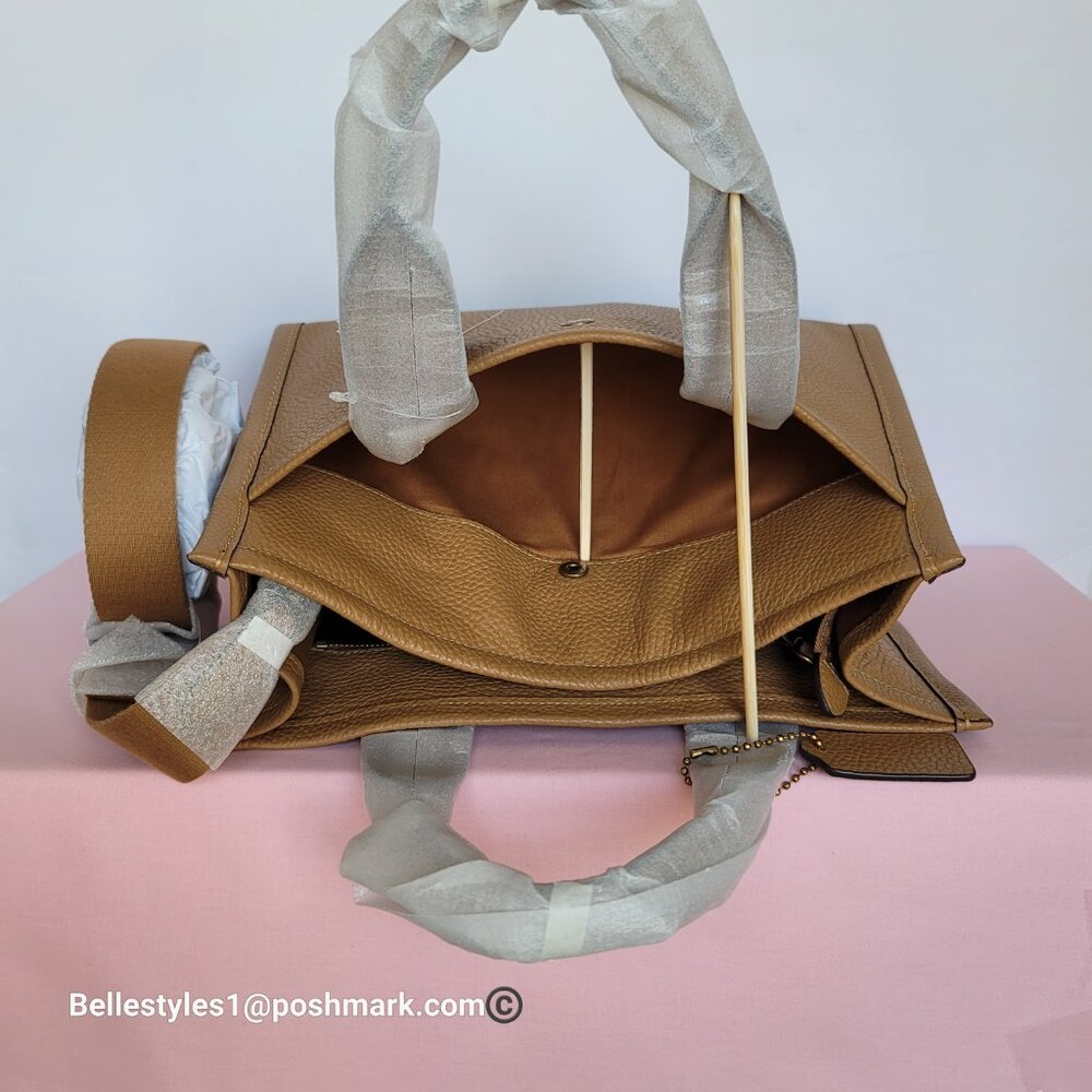 COACH Bubble Leather Cargo MEDIUM Tote w Webbing Strap- Honey Brown⭐ - Picture 10 of 16